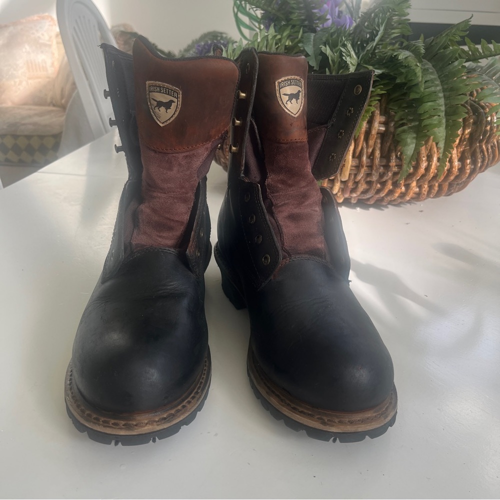 Irish Setter Black Leather Work Boots ULTRA DRY WP Sz 11 Oil/Slip Resist 83829